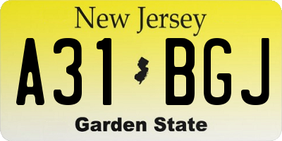 NJ license plate A31BGJ