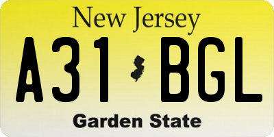 NJ license plate A31BGL