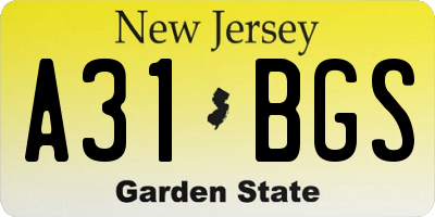 NJ license plate A31BGS