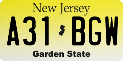 NJ license plate A31BGW