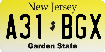 NJ license plate A31BGX