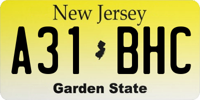 NJ license plate A31BHC