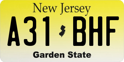 NJ license plate A31BHF