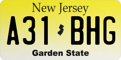 NJ license plate A31BHG