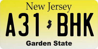 NJ license plate A31BHK