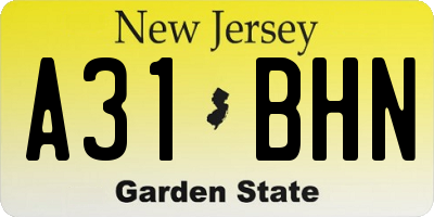 NJ license plate A31BHN