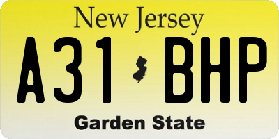 NJ license plate A31BHP