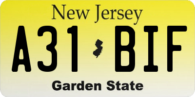 NJ license plate A31BIF