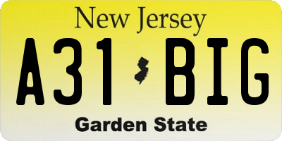 NJ license plate A31BIG