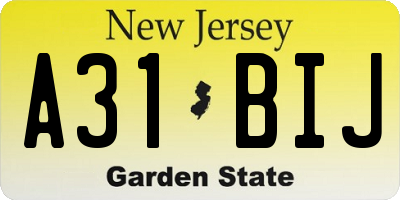 NJ license plate A31BIJ