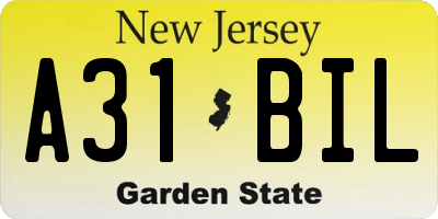 NJ license plate A31BIL