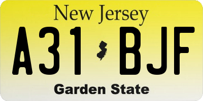 NJ license plate A31BJF