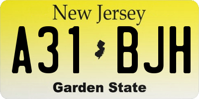 NJ license plate A31BJH