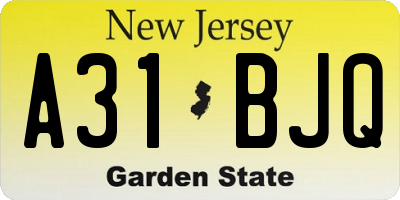 NJ license plate A31BJQ