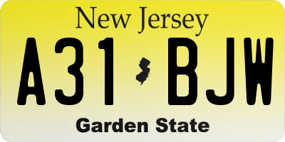 NJ license plate A31BJW