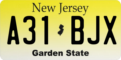 NJ license plate A31BJX
