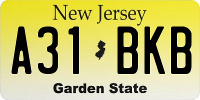 NJ license plate A31BKB
