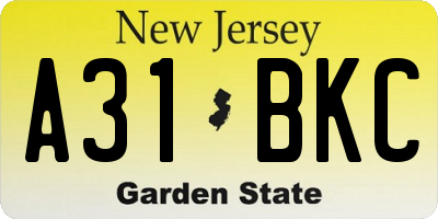 NJ license plate A31BKC