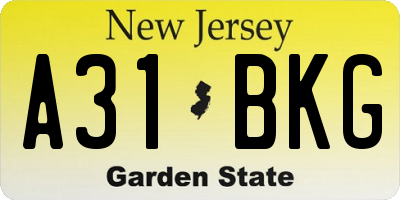 NJ license plate A31BKG