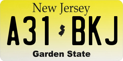 NJ license plate A31BKJ