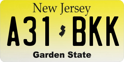 NJ license plate A31BKK