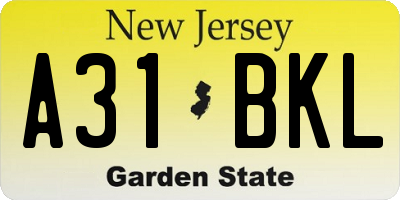 NJ license plate A31BKL