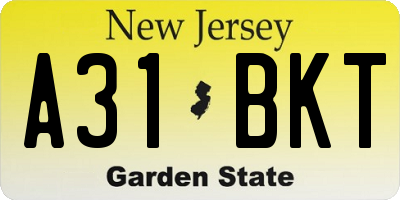 NJ license plate A31BKT
