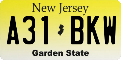 NJ license plate A31BKW