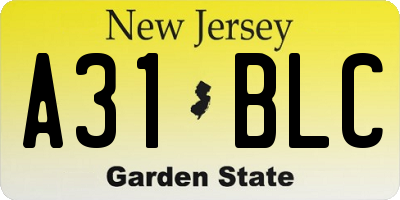 NJ license plate A31BLC