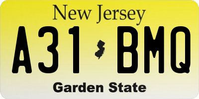 NJ license plate A31BMQ