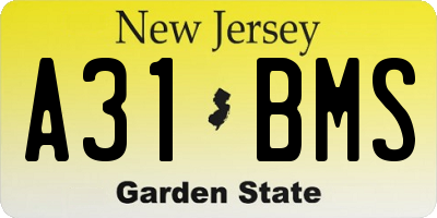 NJ license plate A31BMS