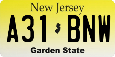 NJ license plate A31BNW