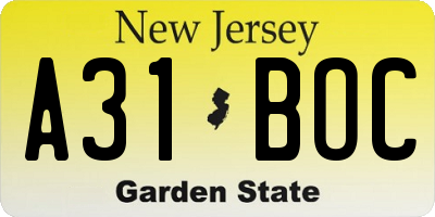 NJ license plate A31BOC