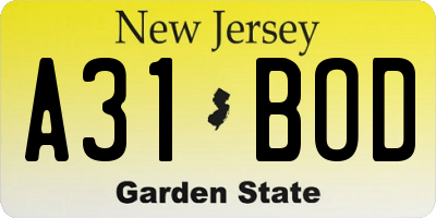 NJ license plate A31BOD