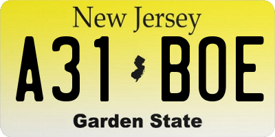 NJ license plate A31BOE