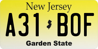 NJ license plate A31BOF
