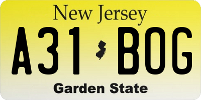 NJ license plate A31BOG