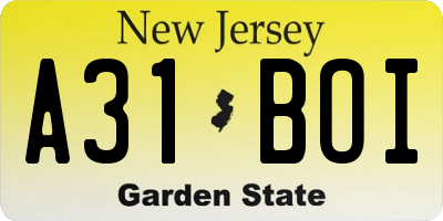 NJ license plate A31BOI