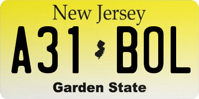 NJ license plate A31BOL