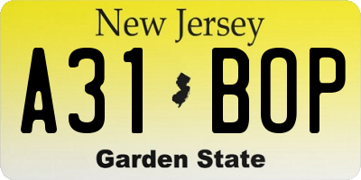 NJ license plate A31BOP