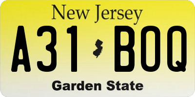 NJ license plate A31BOQ