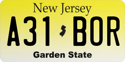 NJ license plate A31BOR
