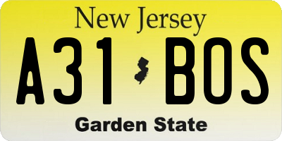 NJ license plate A31BOS