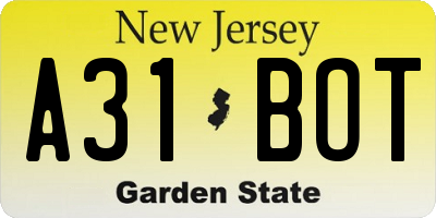 NJ license plate A31BOT