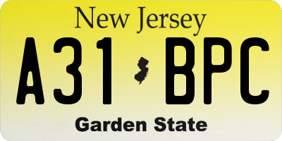 NJ license plate A31BPC