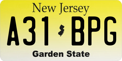 NJ license plate A31BPG