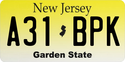 NJ license plate A31BPK