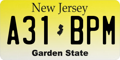 NJ license plate A31BPM