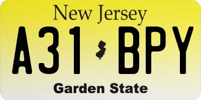 NJ license plate A31BPY