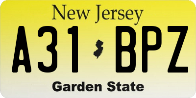NJ license plate A31BPZ
